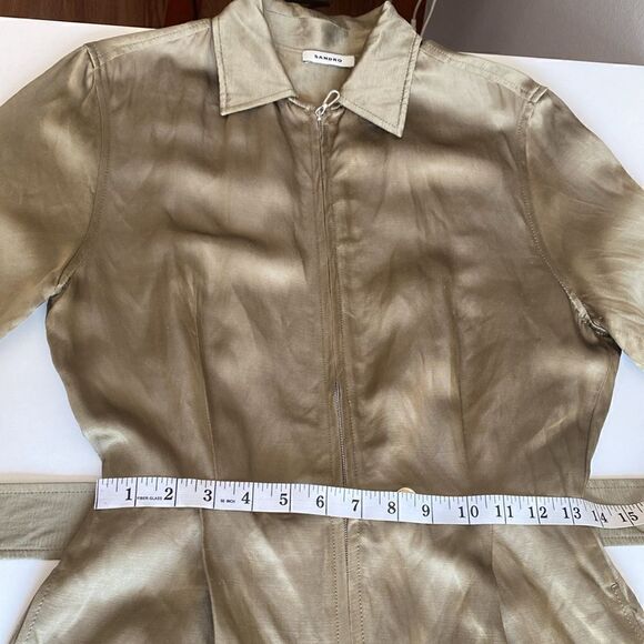 Sandro Gold Olive Green Sisteron Satin Zip Jumpsuit - Picture 10 of 16